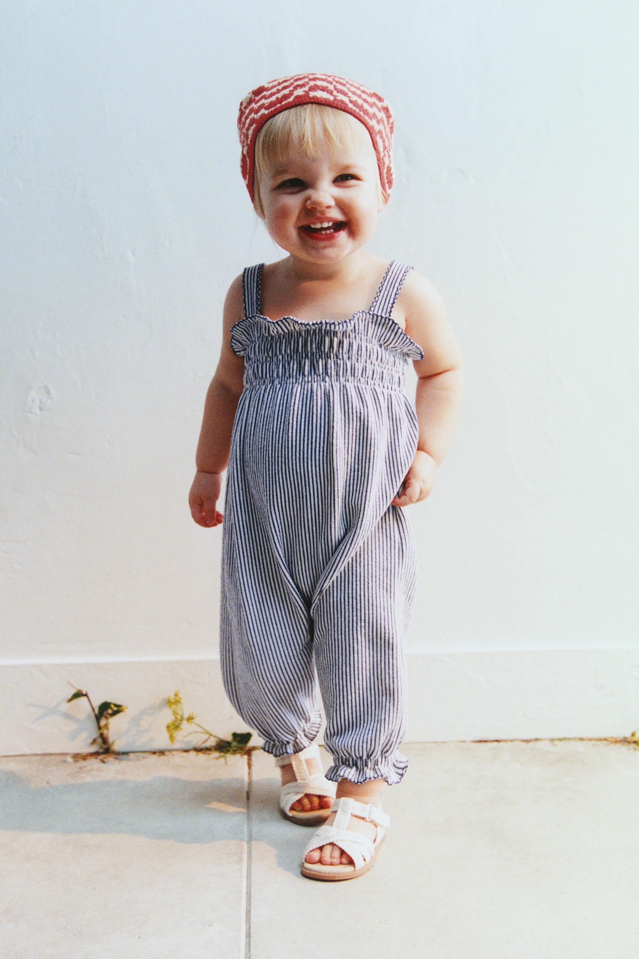 LONG SMOCKED STRIPED OVERALLS